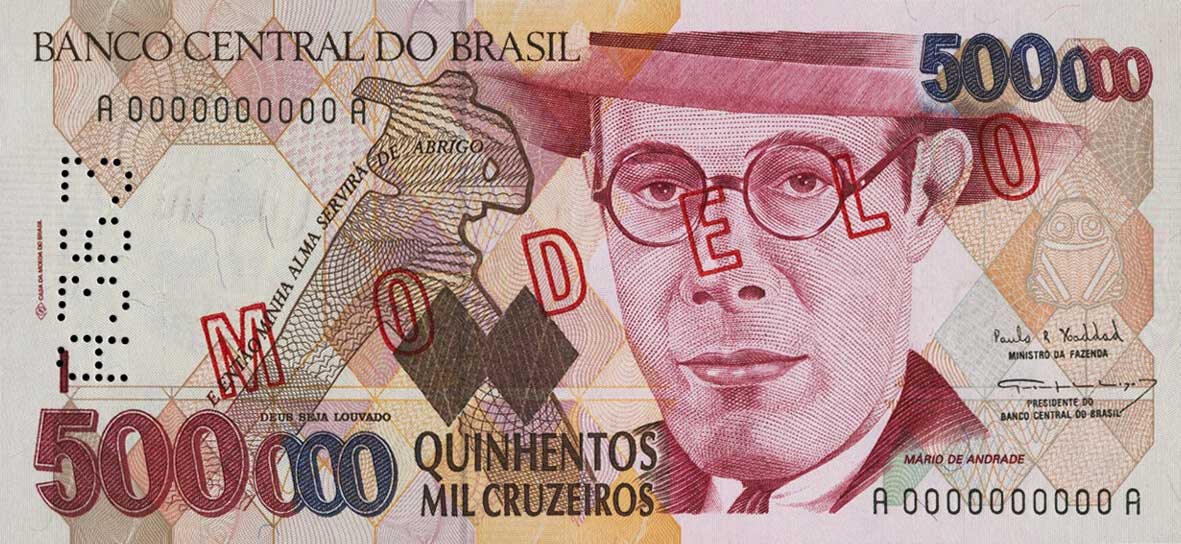 Front of Brazil p236s: 500000 Cruzeiros from 1993