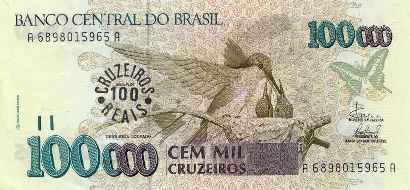 Front of Brazil p238: 100 Cruzeiro Real from 1993