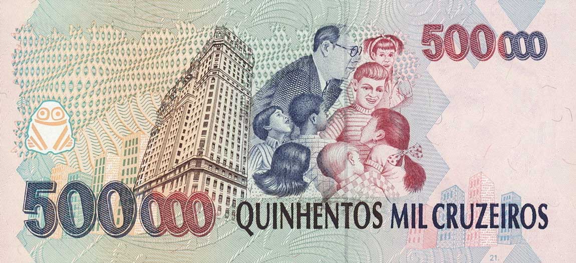 Back of Brazil p239a: 500 Cruzeiro Real from 1993