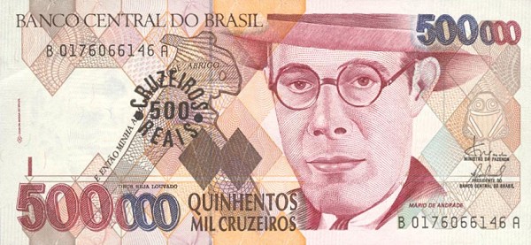 Front of Brazil p239b: 500 Cruzeiro Real from 1993