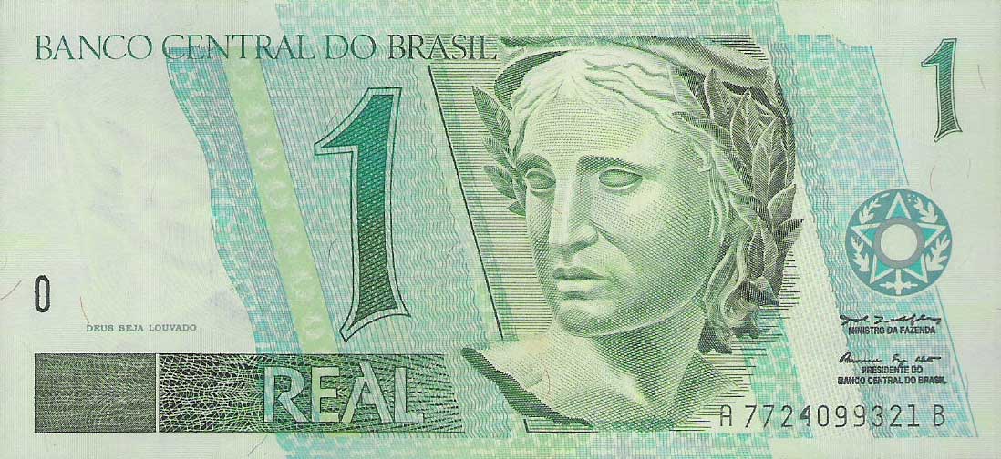 Front of Brazil p243Ac: 1 Real from 1997