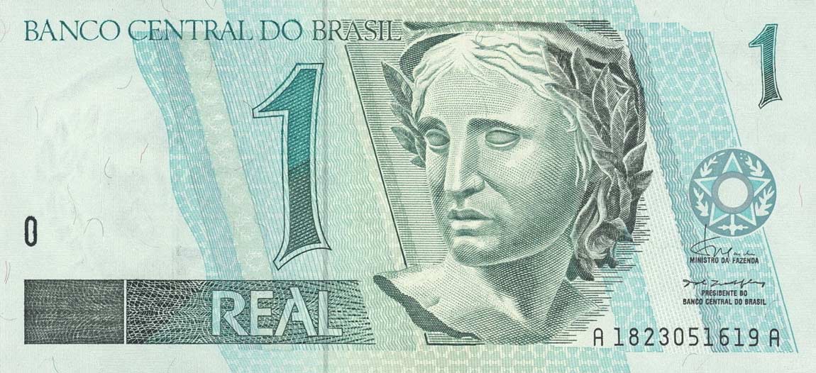 Front of Brazil p243a: 1 Real from 1994