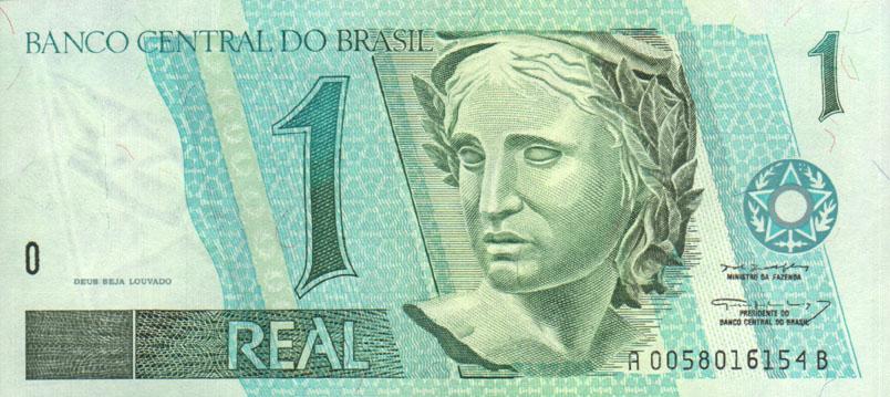 Front of Brazil p243d: 1 Real from 1994