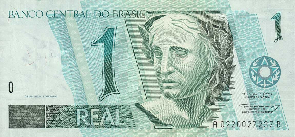 Front of Brazil p243f: 1 Real from 1994