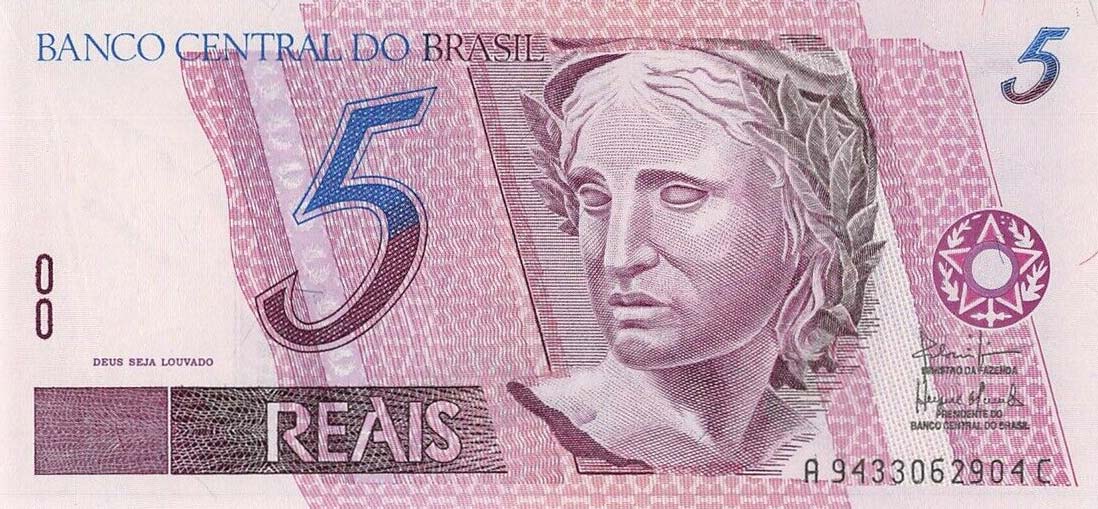 Front of Brazil p244Ae: 5 Reais from 1997