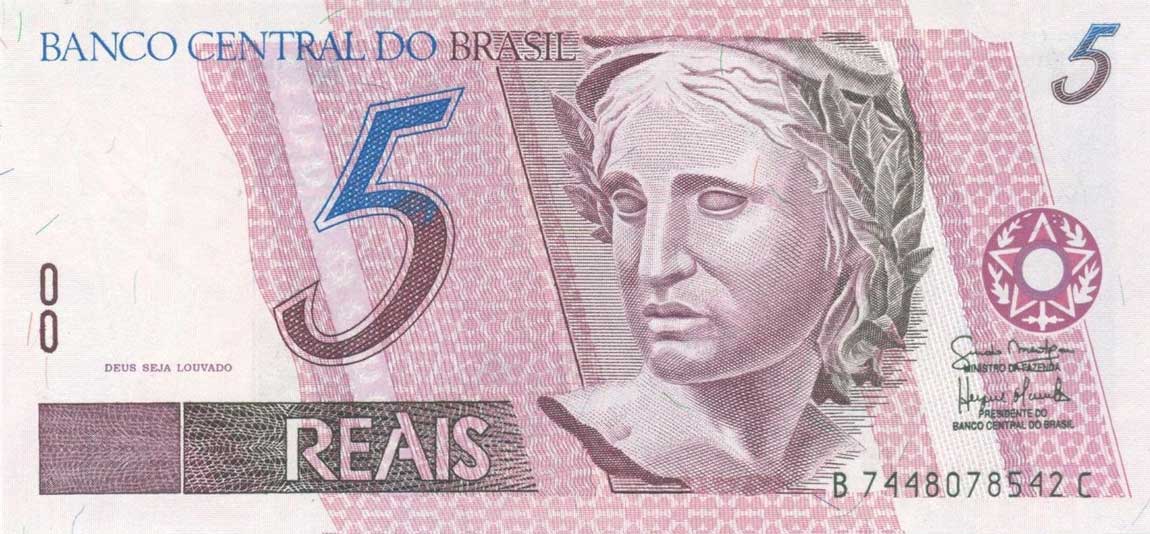 Front of Brazil p244Ah: 5 Reais from 1997