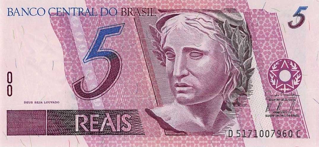 Front of Brazil p244Ak: 5 Reais from 1997