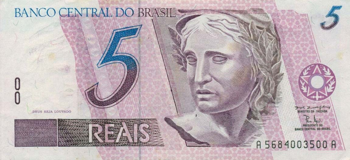 Front of Brazil p244f: 5 Reais from 1994