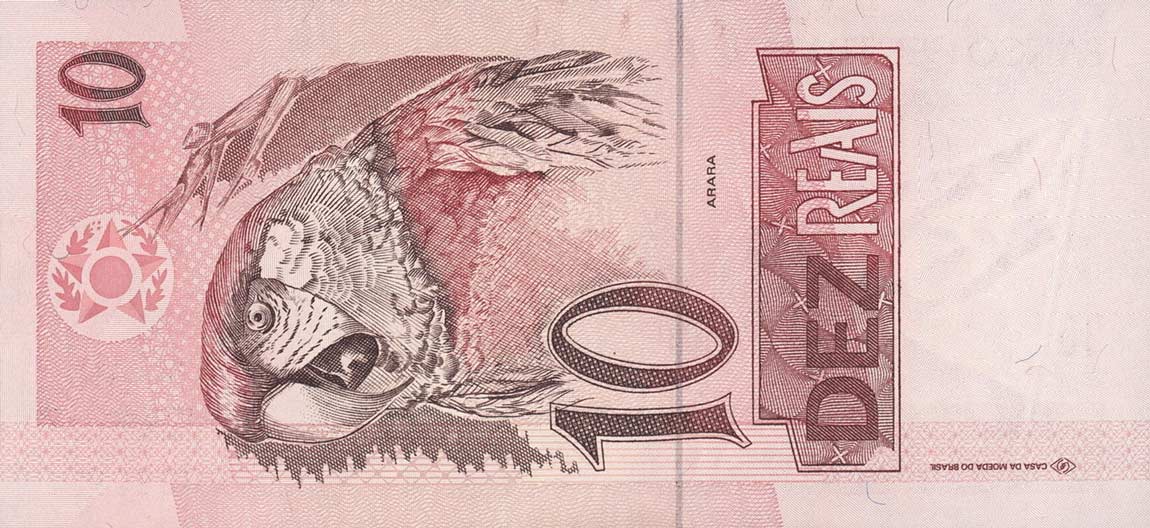 Back of Brazil p245Aa: 10 Reais from 1997