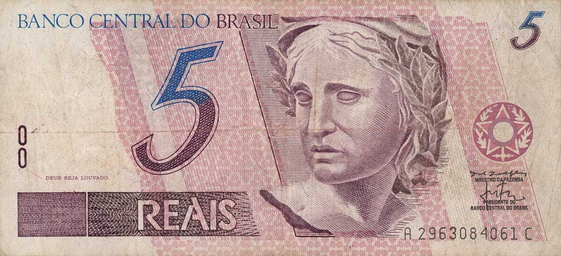 Front of Brazil p245Ab: 10 Reais from 1997