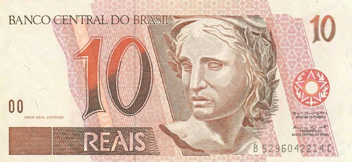 Front of Brazil p245Ae: 10 Reais from 1997