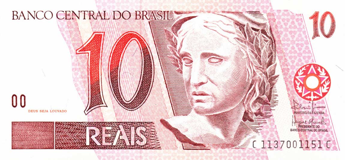 Front of Brazil p245Af: 10 Reais from 1997