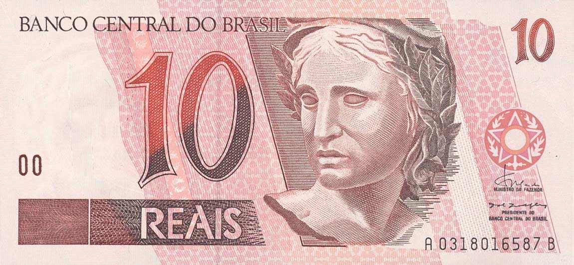 Front of Brazil p245b: 10 Reais from 1994