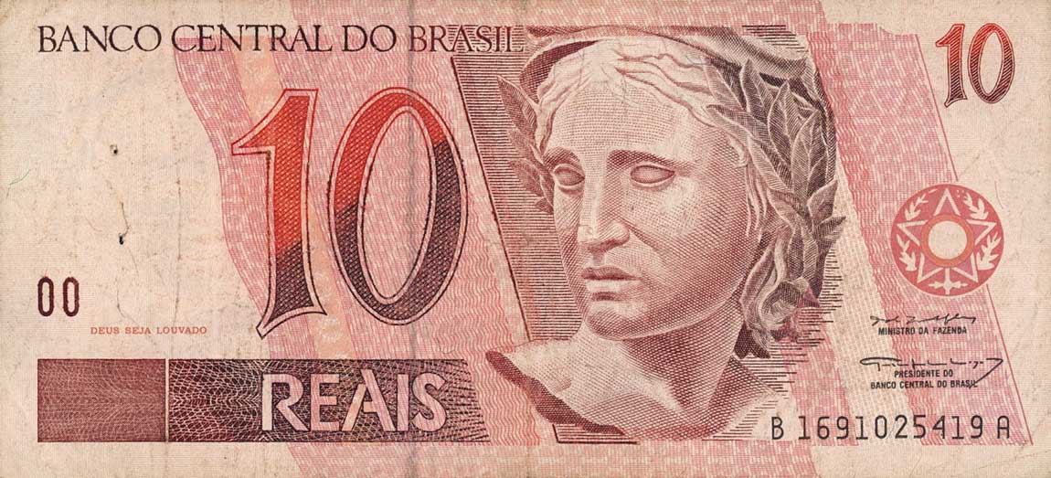 Front of Brazil p245h: 10 Reais from 1994