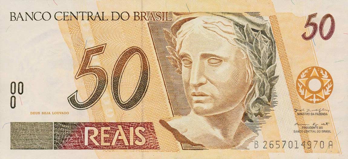 Front of Brazil p246j: 50 Reais from 1994