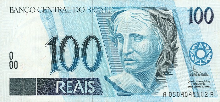 Front of Brazil p247a: 100 Reais from 1994