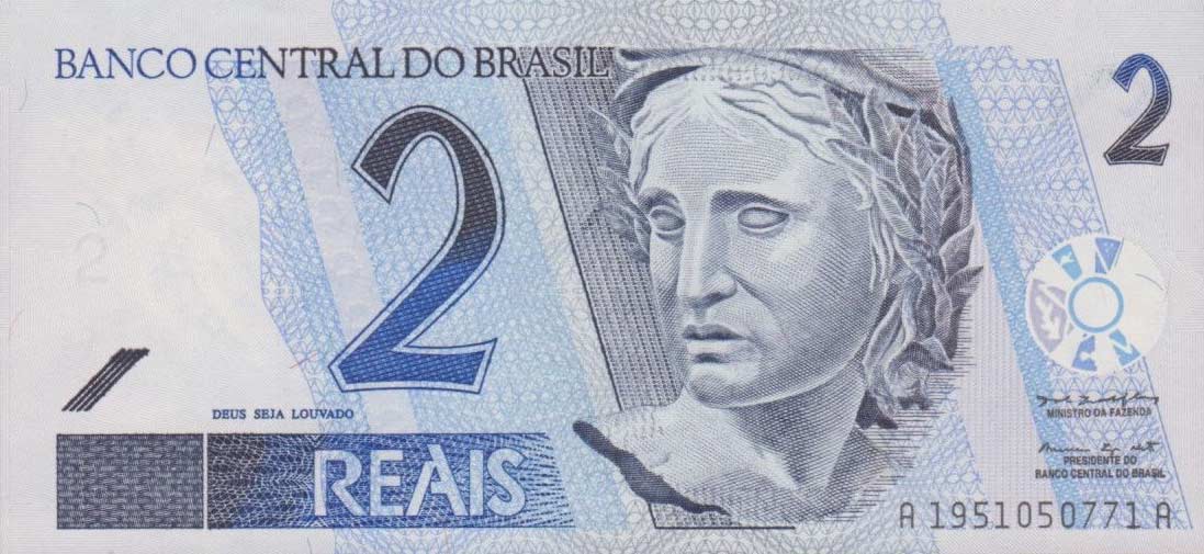 Front of Brazil p249a: 2 Reais from 2001