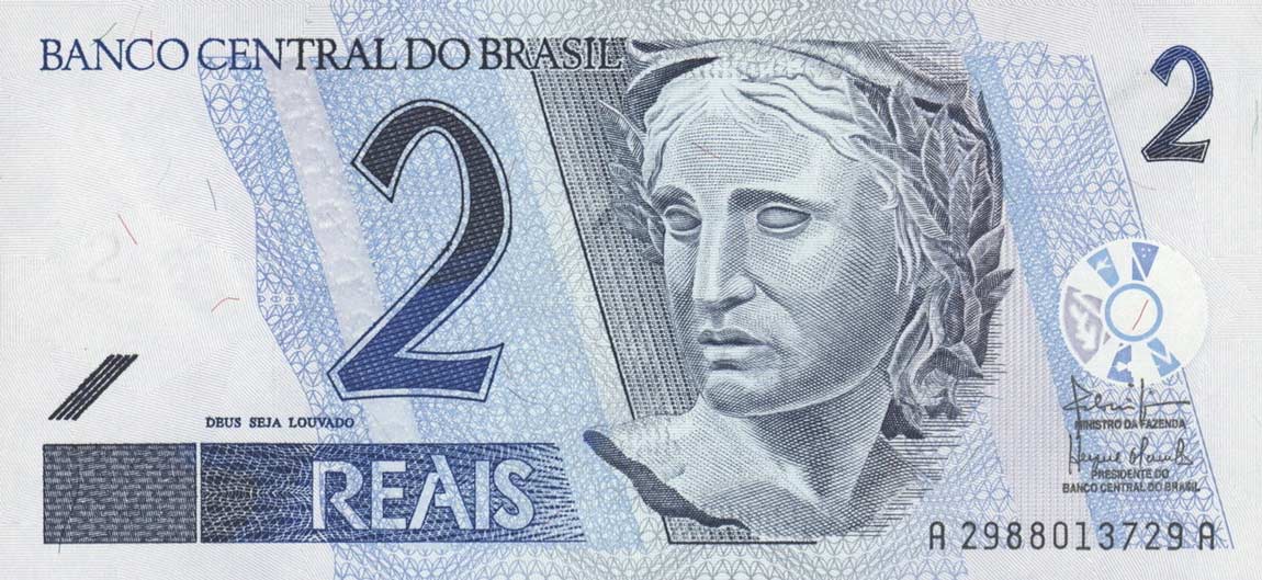 Front of Brazil p249b: 2 Reais from 2001