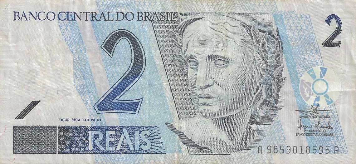 Front of Brazil p249d: 2 Reais from 2001