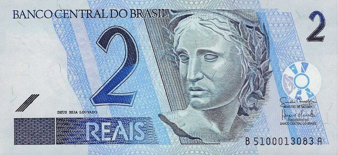 Front of Brazil p249e: 2 Reais from 2001