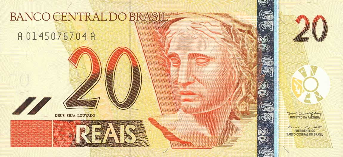 Front of Brazil p250a: 20 Reais from 2002