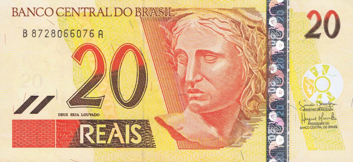 Front of Brazil p250c: 20 Reais from 2002