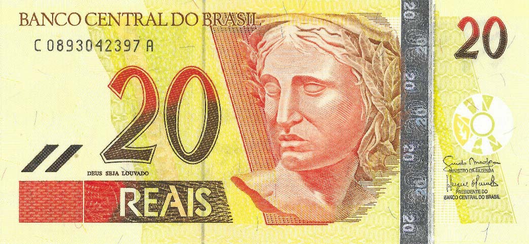 Front of Brazil p250f: 20 Reais from 2002