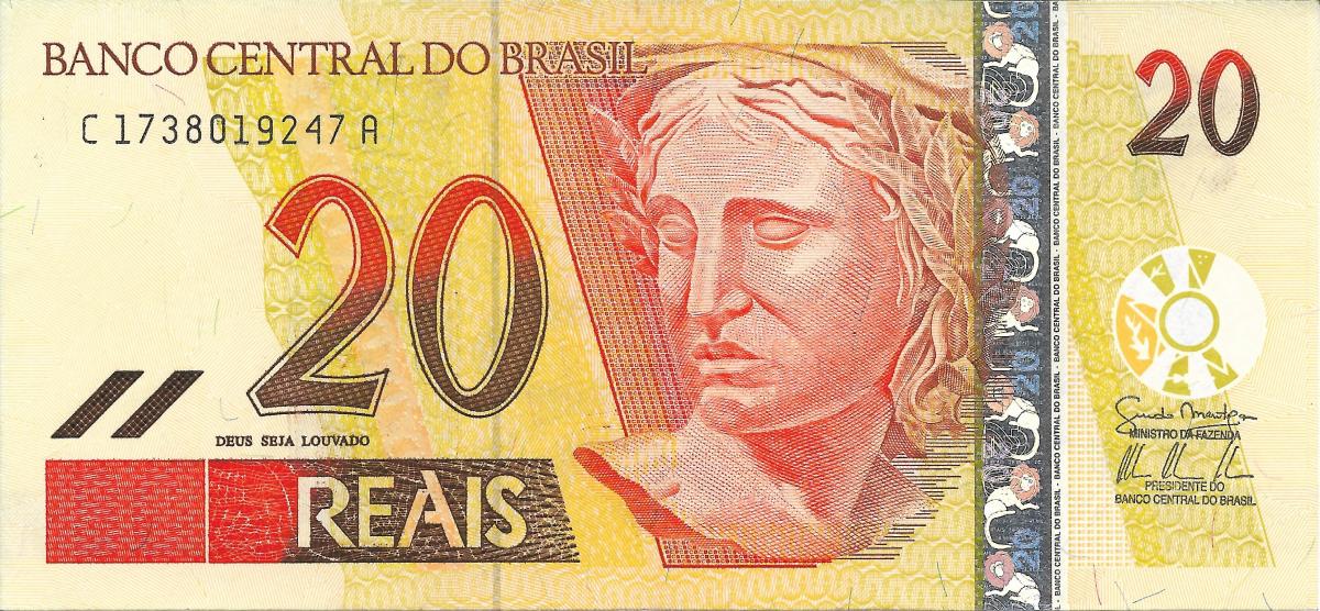 Front of Brazil p250g: 20 Reais from 2002