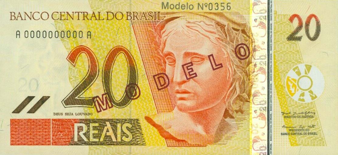 Front of Brazil p250s: 20 Reais from 2002