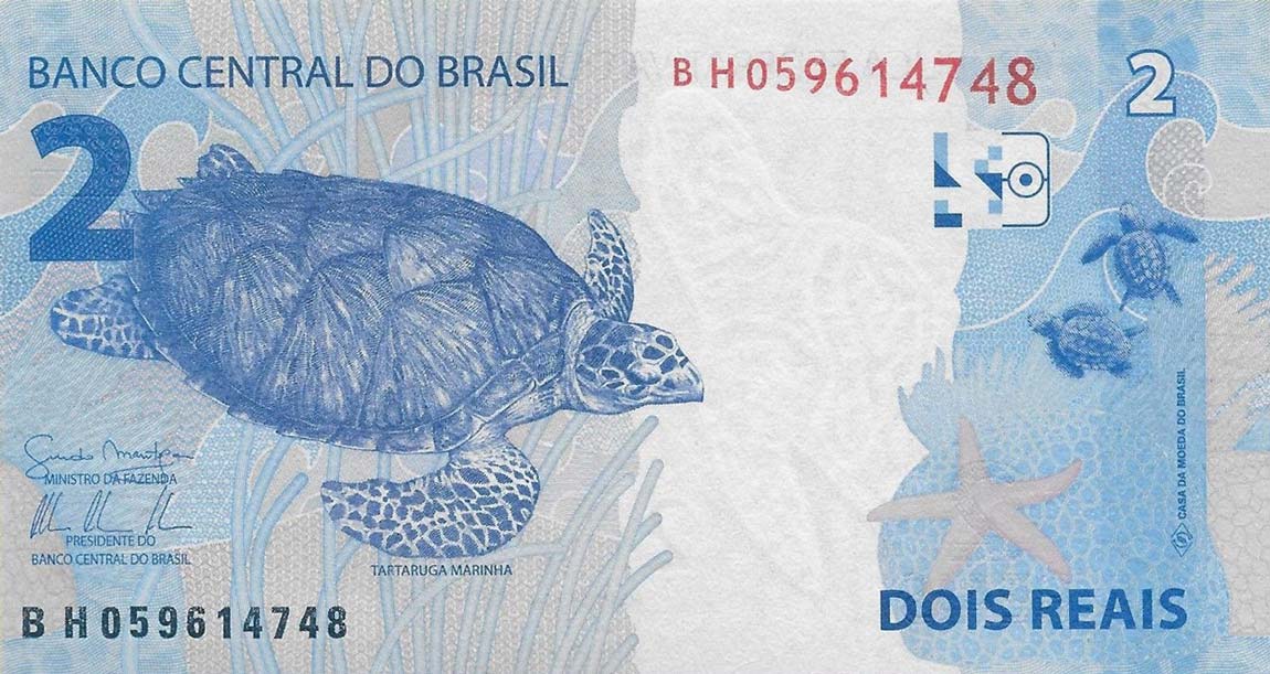 Back of Brazil p252a: 2 Reais from 2010