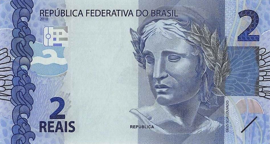 Front of Brazil p252d: 2 Reais from 2010