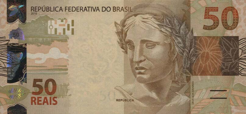 Front of Brazil p256c: 50 Reais from 2010