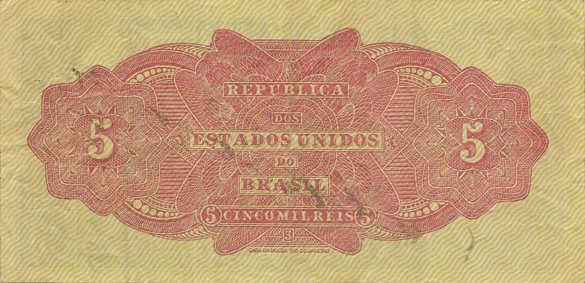 Back of Brazil p27a: 5 Mil Reis from 1922