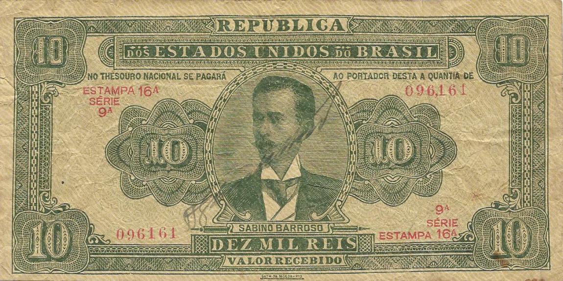 Front of Brazil p38a: 10 Mil Reis from 1924