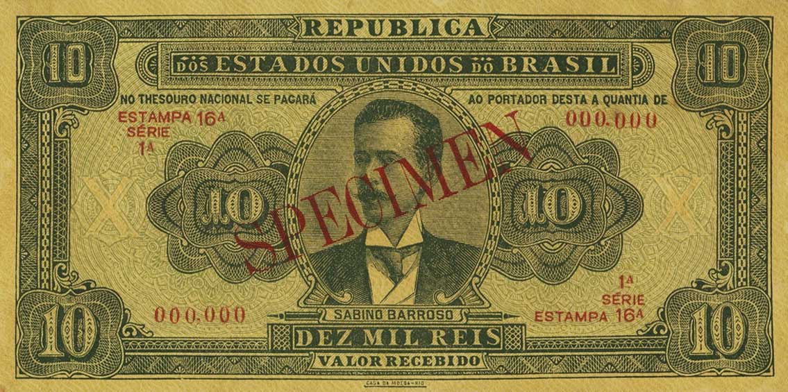 Front of Brazil p38s: 10 Mil Reis from 1924