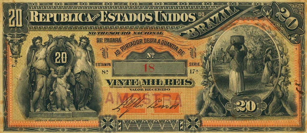 Front of Brazil p40s: 20 Mil Reis from 1892