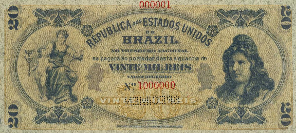 Front of Brazil p41s: 20 Mil Reis from 1900