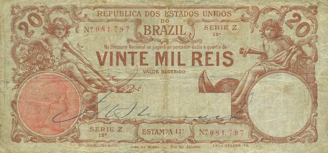 Front of Brazil p43a: 20 Mil Reis from 1907