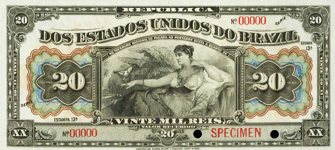 Front of Brazil p45s: 20 Mil Reis from 1912