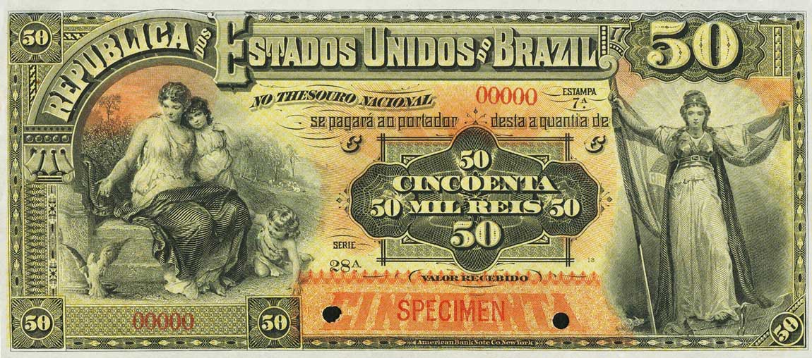 Front of Brazil p49s: 50 Mil Reis from 1893