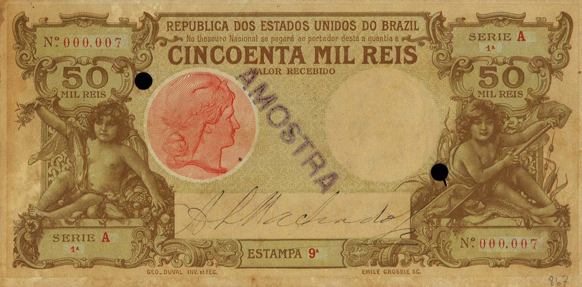 Front of Brazil p51s: 50 Mil Reis from 1906