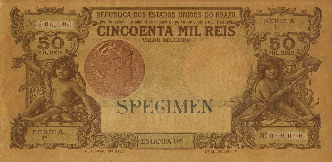 Front of Brazil p52s: 50 Mil Reis from 1908