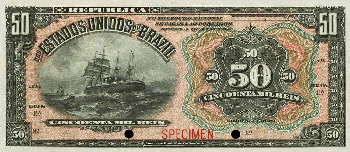 Front of Brazil p53s: 50 Mil Reis from 1908