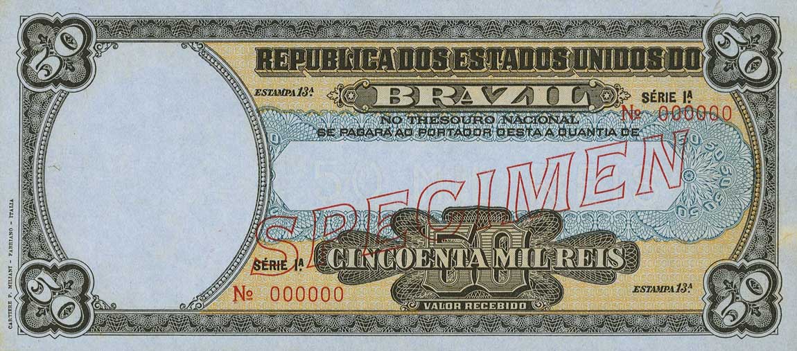 Front of Brazil p55s: 50 Mil Reis from 1915