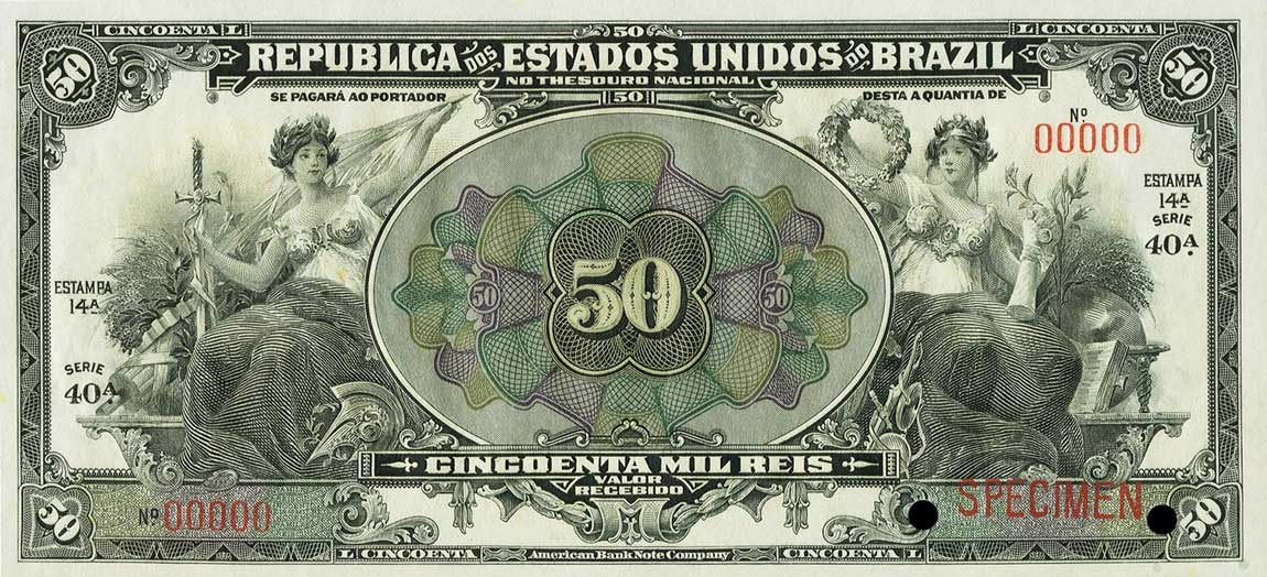 Front of Brazil p56s: 50 Mil Reis from 1916