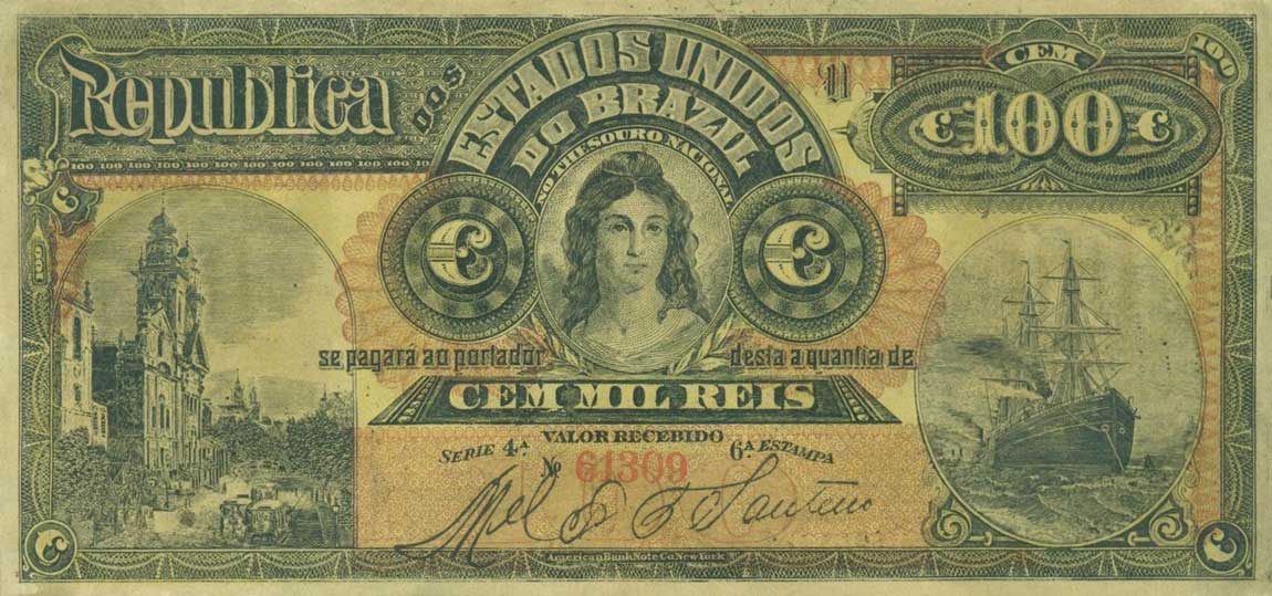 Front of Brazil p60a: 100 Mil Reis from 1892