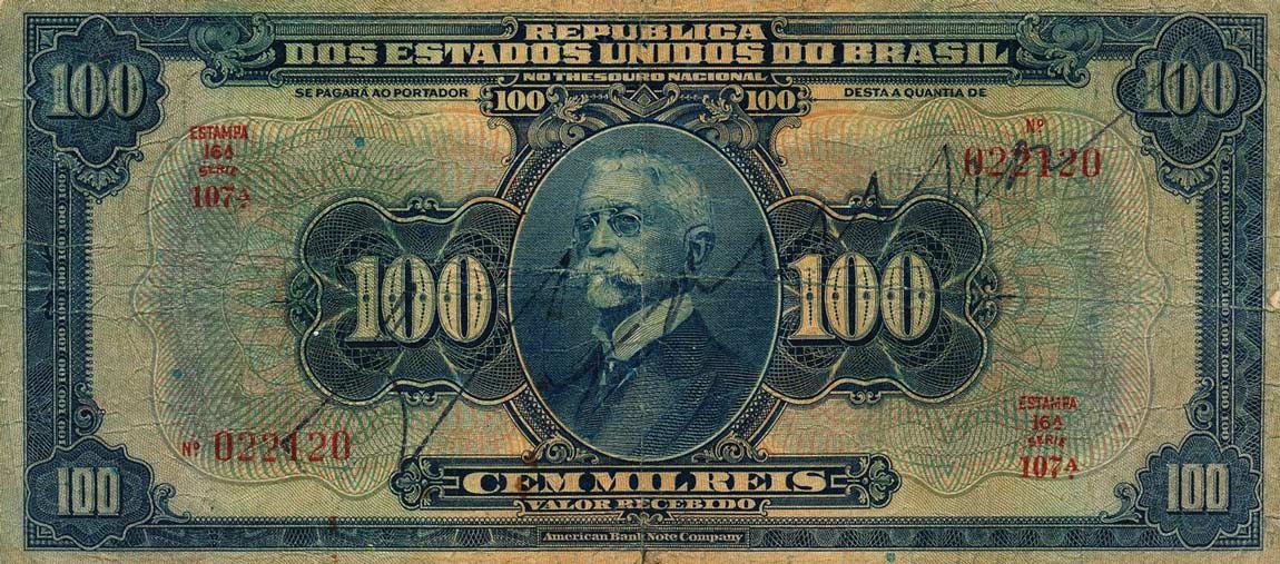 Front of Brazil p70d: 100 Mil Reis from 1925