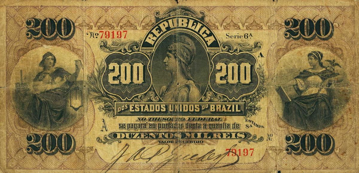 Front of Brazil p73a: 200 Mil Reis from 1897