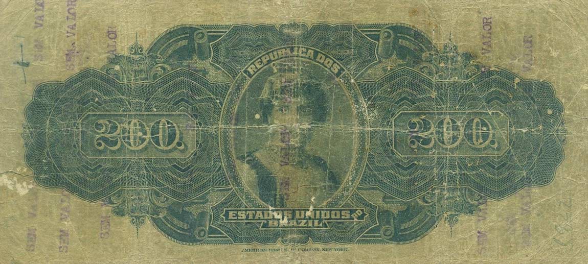 Back of Brazil p76a: 200 Mil Reis from 1908