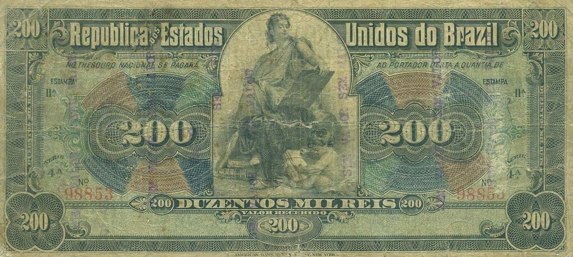 Front of Brazil p76a: 200 Mil Reis from 1908